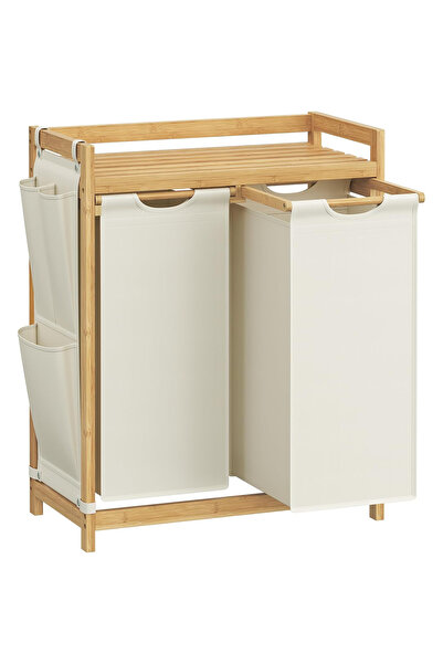 SONGMICS Laundry Hamper with 2 Compartments, Top Shelf, 100 L, 63x33x98 cm, C...