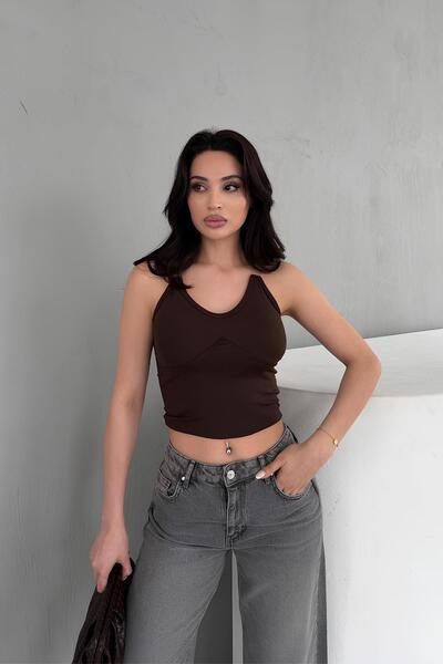 RB CLUB Καφέ μπλούζα με λεπτομέρεια κούπας και λουράκια σε στυλ Ghost