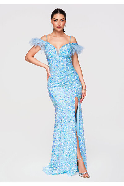 Larica OMBRE Γυναικείο Μάξι Φόρεμα Βραδινό εφαρμοστό LA-OM-DLR326 Μπλε