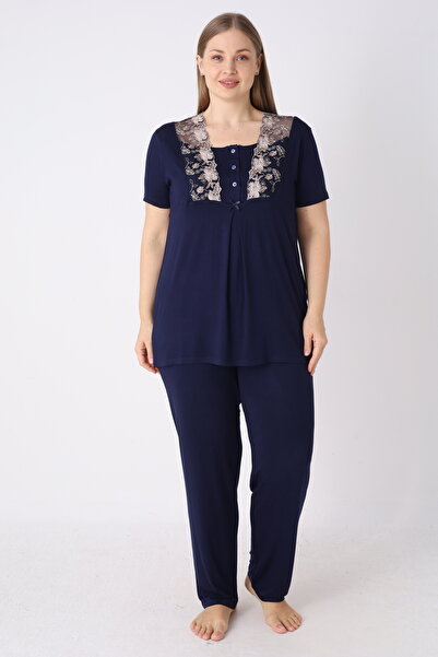 JENİKA Γυναικεία κοντομάνικη πιτζάμα από βισκόζη σε μεγάλο μέγεθος, κομψά μον...