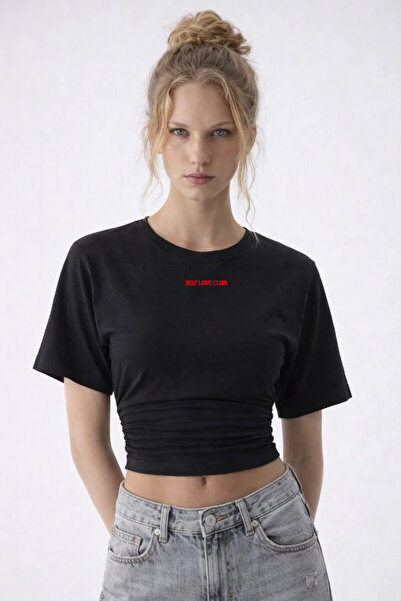 COMBİNE MİCHAİL Γυναικεία μπλούζα με στάμπα Self Love σε μαύρο χρώμα