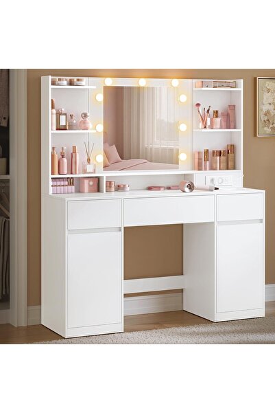 VASAGLE Τουαλέτα Kailyn με καθρέφτη LED, ενσωματωμένη πρίζα, 2 ντουλάπια, 40x...