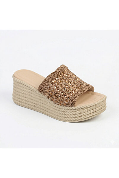 AYAKKABIMOOD Ψάθινες γυναικείες παντόφλες με τακούνι 7 εκ.