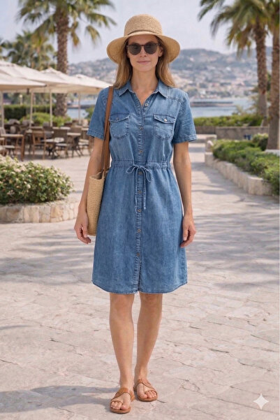 Modasultan Women's Plus Size Shirt Collar 100% Cotton Adjustable Waist Pocket...