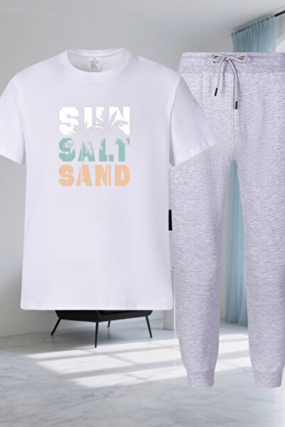 Joetsu Sun Printed T-Shirt - Jogger T-Shirt Crew Neck Bottom Top Tracksuit Set