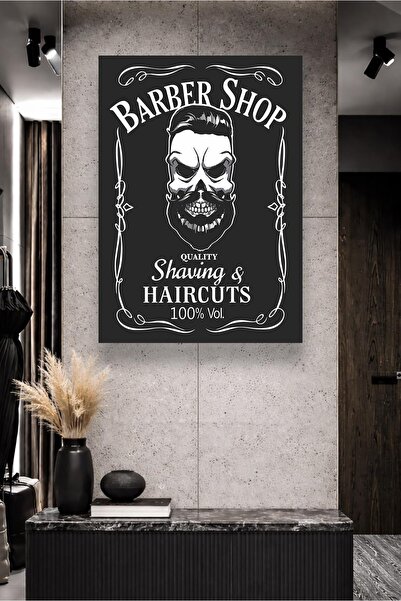 DEKORTR Berber Dükkanı Temalı Kanvas Tablo Vintage Barber Shop Yazılı Erkek S...