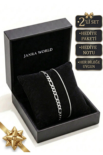 JANRA WORLD مجموعة من 2 أساور فضية اللون من الفولاذ المقاوم للصدأ قابلة للتعد...