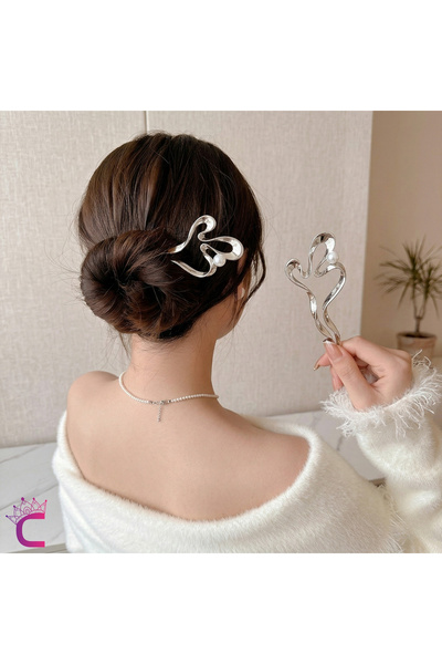 Cinderella Pearl Geometric Design Silver Metal Women's Hair Bun Clip 12.5cm -...