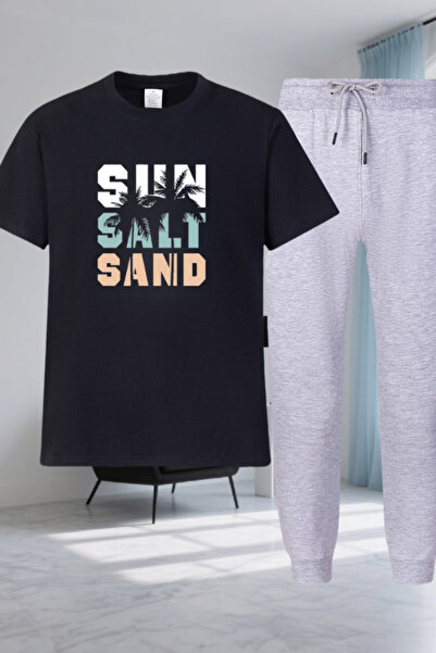 Joetsu Sun Printed T-Shirt - Jogger T-Shirt Crew Neck Bottom Top Tracksuit Set