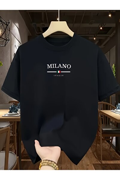 yiou trendy clothing تي شيرت رجالي إيطالي بتصميم جرافيك، يتميز بعلم ميلان الإ...