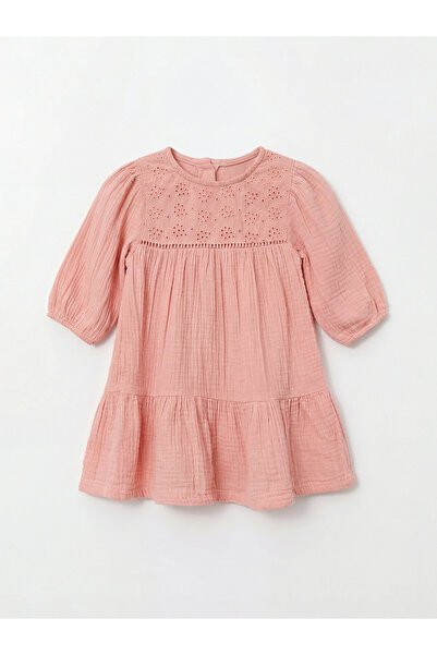 LC Waikiki Rochie de fetițe cu guler rotund și broderie