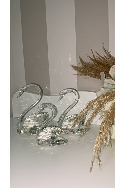 ÖZ KRİSTAL DESİGN Üçlü Kuğu Set Şeffaf