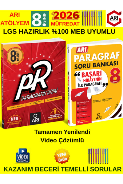Arı Yayıncılık Arı Yayınları 8.Sınıf 2026 Atölyem Seti Paragraf-Paragrafın Ri...