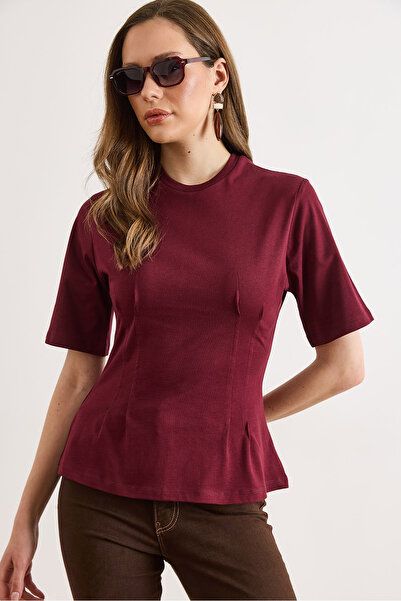 Olalook Γυναικείο μπλουζάκι από βαμβάκι με λαιμόκοψη ποδηλάτου σε μπορντό χρώ...