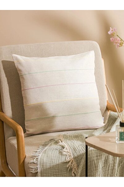 LC Waikiki LCW HOME Bej Çizgili Nakışlı Kırlent Kılıfı 45x45 Cm