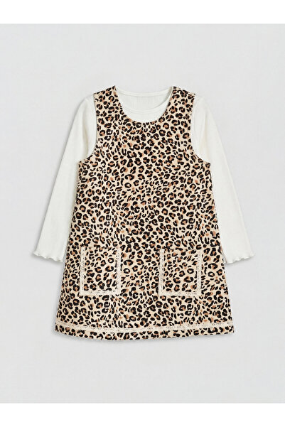 LC Waikiki Rochie salopetă și tricou cu imprimeu leopard pentru fete