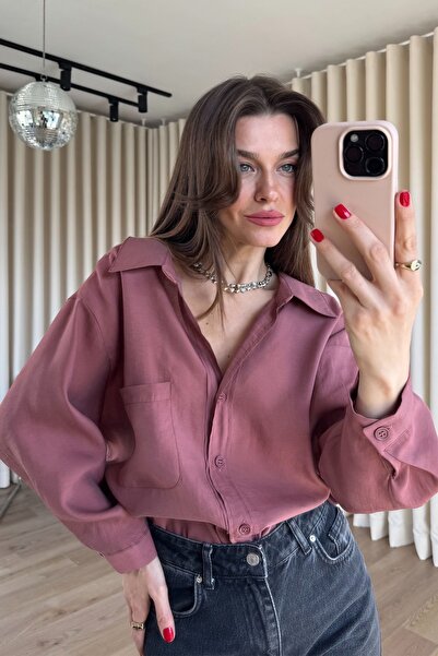 Sue Store Πουκάμισο από ύφασμα Modal σε μεγάλο μέγεθος Dusty Rose