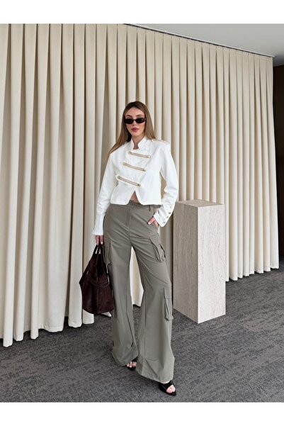 Laluvia Khaki Elastic Cuffed Parachute Pants - 4143