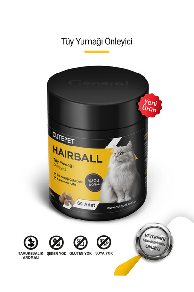 CutePet Hairball Kedi Tüy Yumağı Önleyici Tablet 60 Adet – Sindirim Destekley...