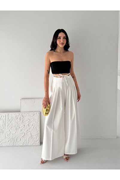 b buhari bykoc Δέσιμο στην ψηλή μέση Λεπτομέρεια με φερμουάρ Φαρδιά μπατζάκια...