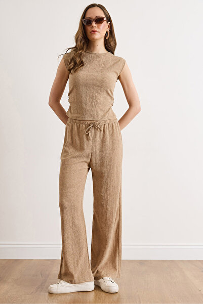 Olalook Γυναικείο Σετ Παντελόνι και Μπλούζα με Υφή Camel TKM-19000491