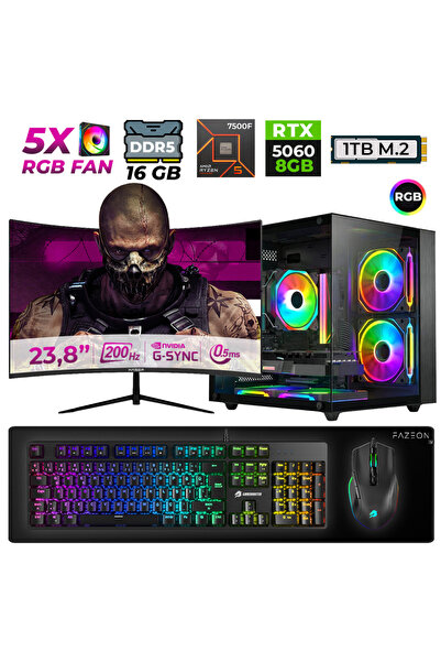 XASER Live X10 Ryzen 5 7500F 16GB DDR5 Ram 1TB M.2 Nvme SSD 8GB RTX5060 23.8"...