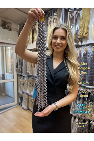 Peruk Ankara Afro Dalgası Saç 60 Cm 100 Gram Açık Gri-T3904