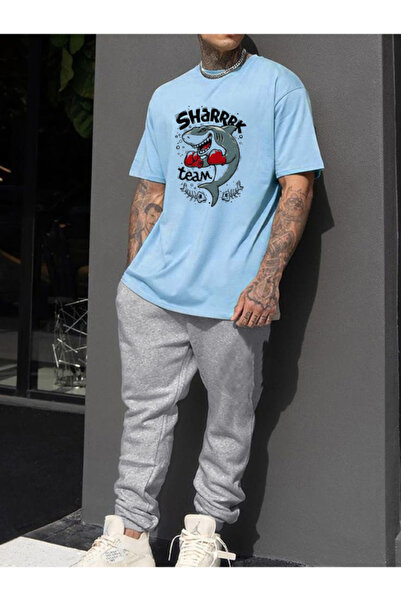 Joetsu Shark Printed T-Shirt - Jogger T-Shirt Crew Neck Bottom Top Tracksuit Set