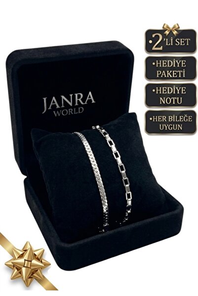 JANRA WORLD مجموعة من 2 أساور فضية اللون من الفولاذ المقاوم للصدأ قابلة للتعد...