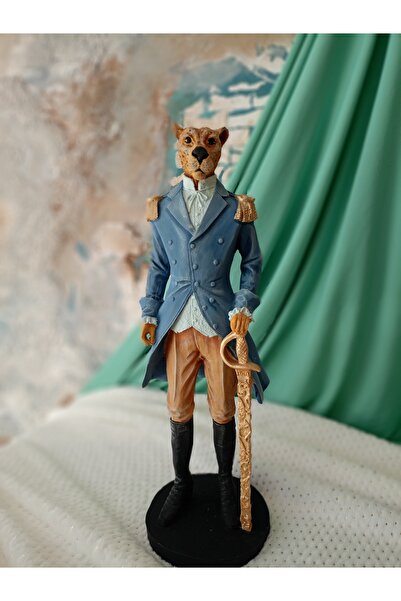 41 cm Büyük Boy El Boyaması General Leopar Figürü - Dekoratif Askeri Stil Biblo