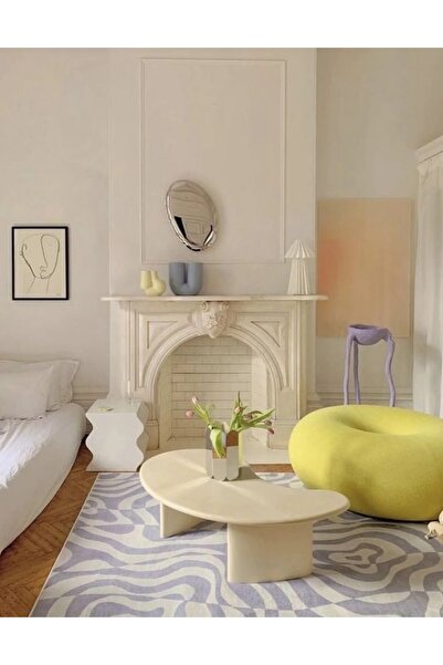 BÜYÜK İNCİ Fasulye Şekilli Krem Orta Sehpa Düz Ayak