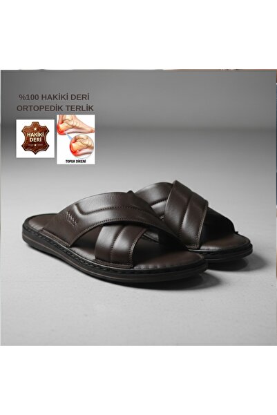 Cozi company Ανδρικές παντόφλες καθημερινής χρήσης από 100% γνήσιο δέρμα, ορθ...