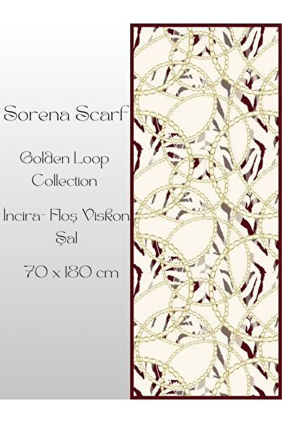 Golden Loop Floş Viskon Şal – Bordo Bej Gold Zincir & Zebra Desenli