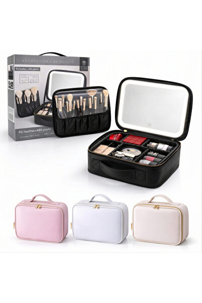 Issa Makeup Organizer Bag with LED Mirror, 26x23x11cm, Adjustable Compartment...