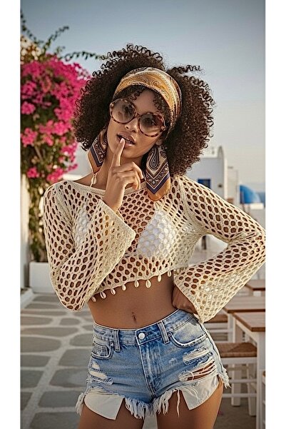 NİLZA Μπλούζα - Εκρού - Crop