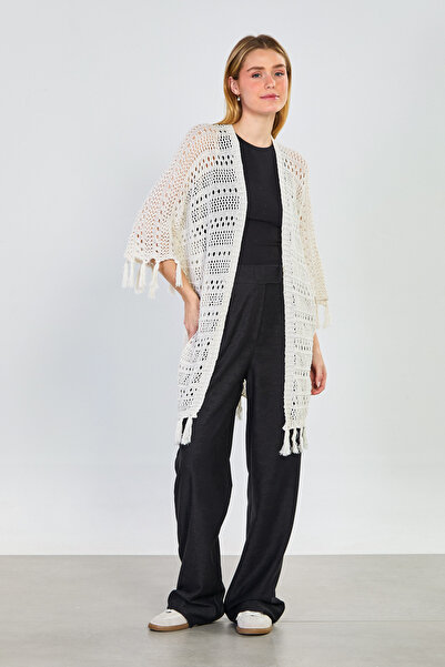 BARRELS AND OIL Γυναικεία ζακέτα με φούντες στα μανίκια και στην άκρη της φού...