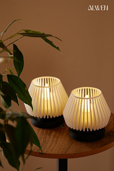 Alwen ORİON V3 | Dekoratif Led Tealight Mumluk | Masaüstü Aydınlatma | 2'li S...