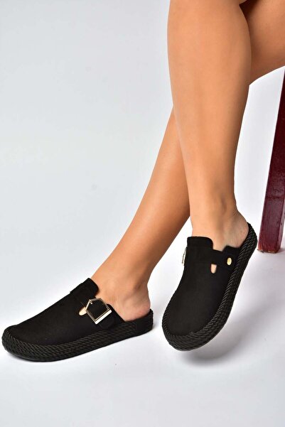 Fox Shoes Y596148402 Παντόφλες Sabo με μαύρο σουέντ και κλειστό μπροστινό μέρος