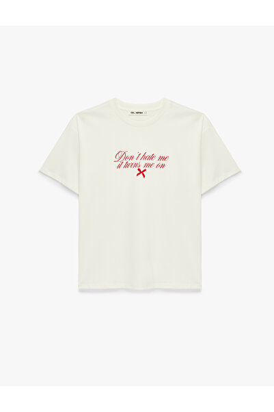 Koton Βαμβακερό μπλουζάκι με κοντό μανίκι με λαιμόκοψη με στάμπα