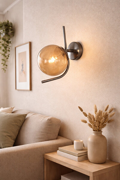 Ömür Avize Hande Gray Glass Globe Glass Wall Sconce