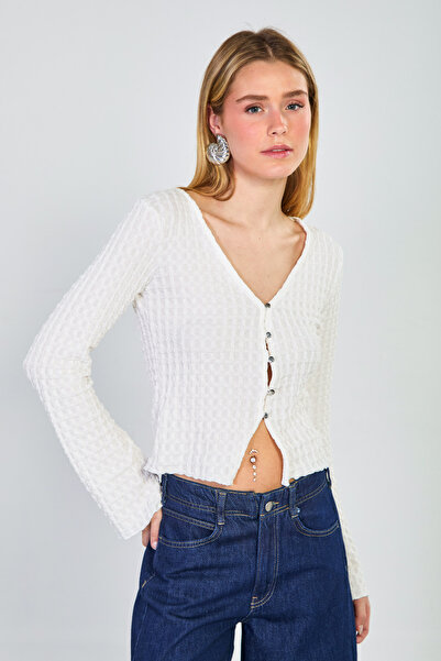 BARRELS AND OIL Γυναικεία Μπλούζα με Κουμπιά Μπροστά Ισπανικού Στυλ - Εκρού