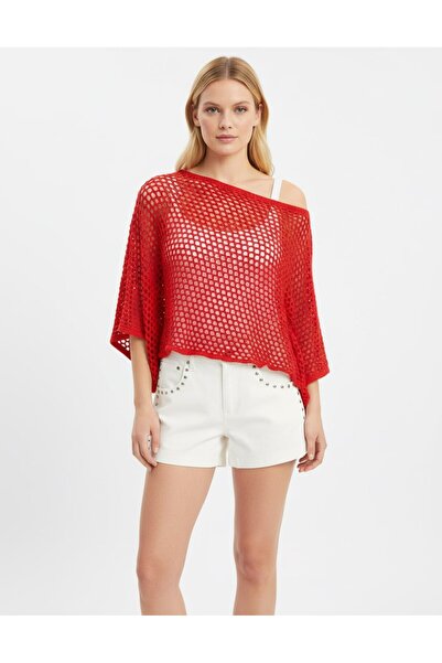 Noi Belis Διάτρητη Υπερμεγέθης Μπλούζα Πλεκτό με Λαιμόκοψη Καγιάκ SS26BZ0126