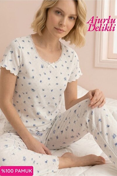 seamlife Γυναικείο σετ πιτζάμες με λευκό λαιμόκοψη, χωρίς κουμπιά, με λεπτομέ...