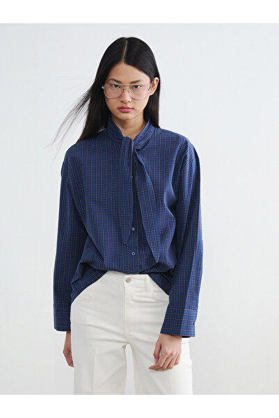 LC Waikiki Tie Neck Plaid Oversize Women's Shirt