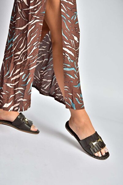 Fox Shoes Y291873003 Καφέ γυναικείες παντόφλες από γνήσιο δέρμα