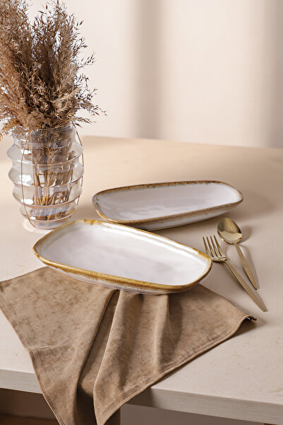 Keramika Στενάστικο πιάτο Shizen Cream Tetra Kayık 28 εκ. 2 τεμάχια Q44