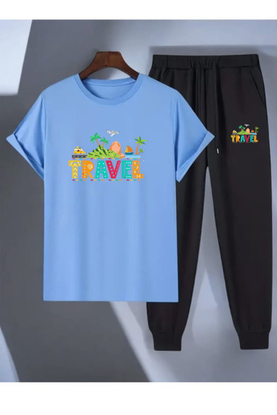Joetsu Travel Printed T-Shirt - Jogger T-Shirt Crew Neck Bottom Top Tracksuit...