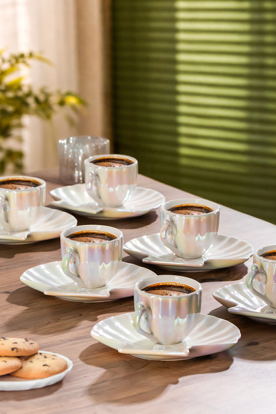 Porsima VF079 Oregon İnci 6 Kişilik Porselen Fincan Seti 12 Parça Türk Kahves...