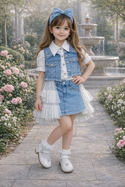 Bisahane Κοριτσίστικη Φούστα, Γιλέκο, Πουκάμισο, Σετ 3 τεμαχίων