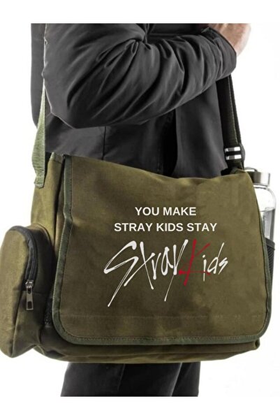 PixelWear حقيبة ماسنجر كاكي مطبوعة للجنسين من سلسلة Kpop Stray Kids